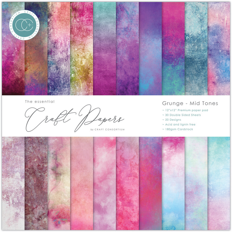 Essential Craft Papers 12x12 Inch Paper Pad Grunge - Mid Tones