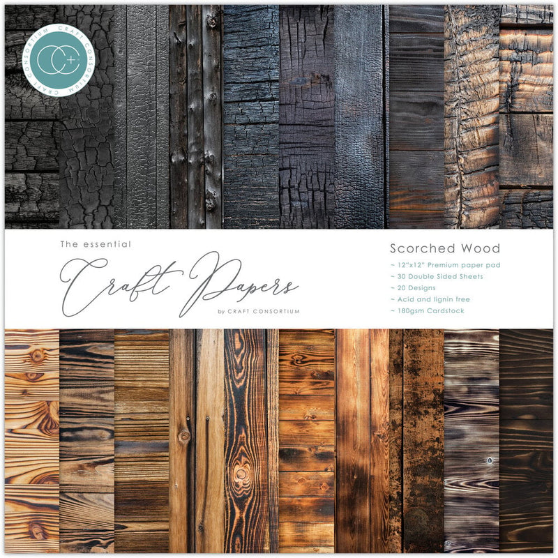 Essential Craft Papers 12x12 Inch Paper Pad Scorched Wood