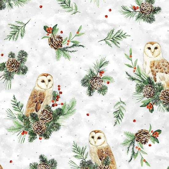 Cozy cottage Owls on white/silver Pr dm