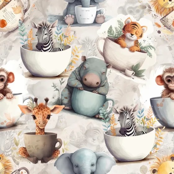 Cozy animals Ecru Jersey 1m
