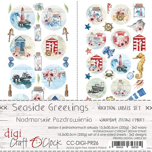 Seaside greetings Vacation labels set