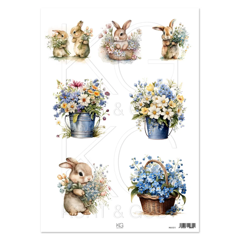 Motivark A4 blomster kanin
