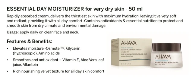 AHAVA Essential Day Very Dry Skin