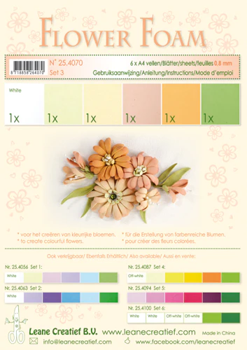 Flower Foam A4 0,8mm "Assortment Set 3" 6 assorterede farver