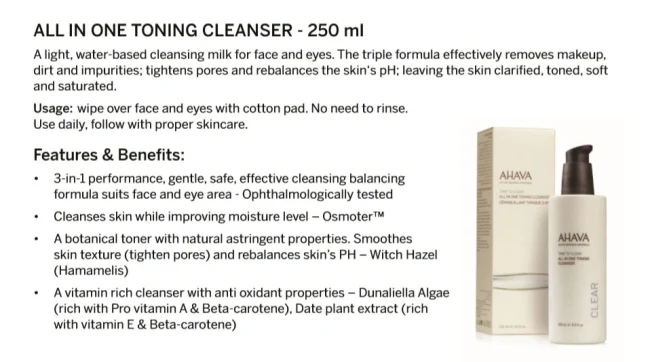 Ahava All in one tonig cleanser