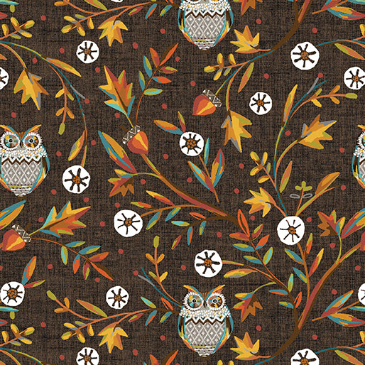 Hello fall Woodland vine Owls Cocoa Pr dm