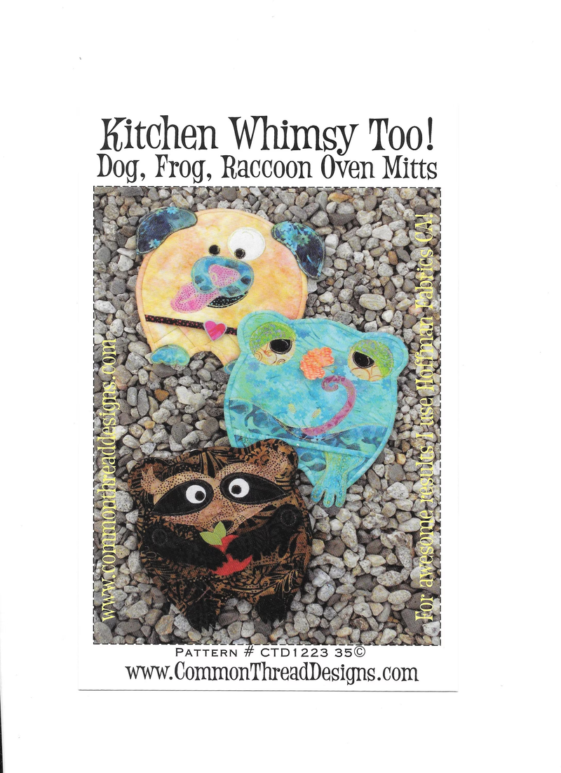 Kitchen whimsy dog, frog, racoon oven mitts