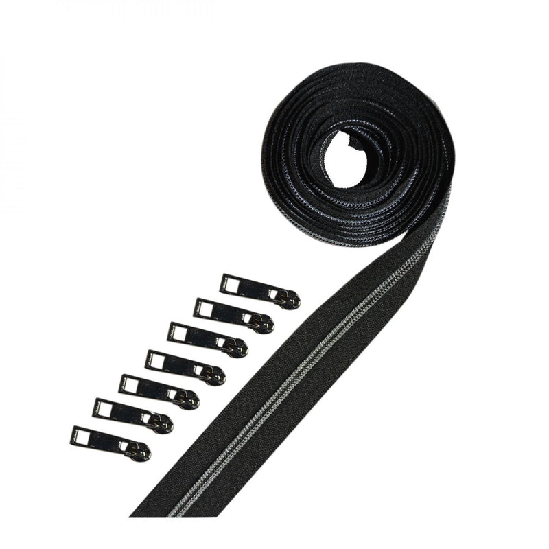 Metallic Zipper Tape Gun Metal Black