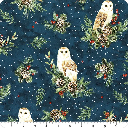Cozy cottage Owls on navy Pr dm